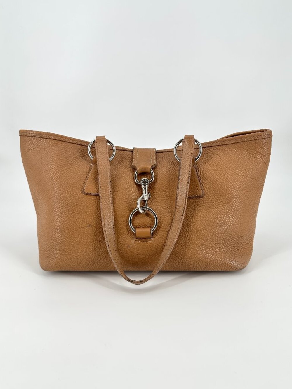 Miu Miu Vintage Brown Pebbled Leather Tote Bag Silver Hardware Shoulder Bag